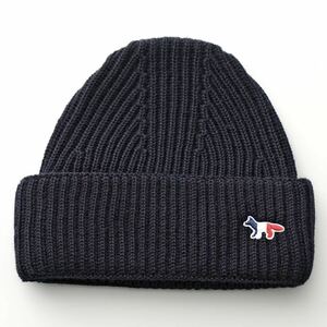 新品 MAISON KITSUNE メゾンキツネ ニット帽 TRICOLOR FOX ニットキャップ ビーニー 帽子 ユニセックス ダークネイビー