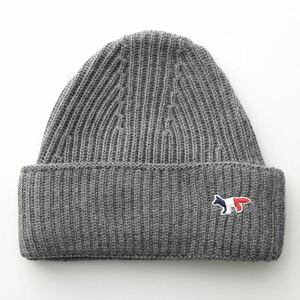  new goods MAISON KITSUNE mezzo n fox knitted cap TRICOLOR FOX knit cap Beanie hat unisex GREY-MELANGE gray 