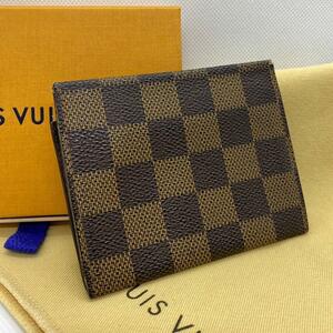 R28【極美品】LOUIS VUITTON ルイヴィトン ダミエ 二つ折り 名刺入れ カードケース レザー 小物 ブラウン