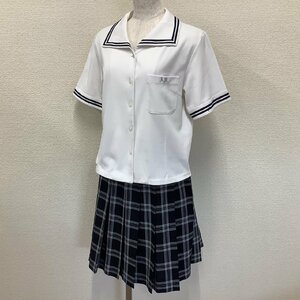 I148/Y(中古)山形県 荒砥高校 女子制服2点 /指定品/大きめ/EL/W72/丈52/半袖ブラウス/夏スカート/YACHT/チェック柄/ベルトスカート/学生服