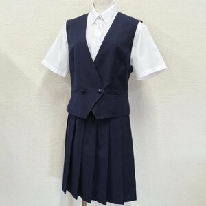 A219/(中古)茨城県 土浦第二高校 女子制服3点 /170A/W72/丈53/夏ベスト/ブラウス/夏スカート/hers heart/紺/夏服/夏用/学生服/女子学生