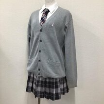 O222/T47(中古) 女子制服4点 /11/L/W67/カーディガン/冬スカート/ネクタイ/EAST BOY/OLIVE des OLIVE/グレー/ピンク系/チェック柄/学生服_画像1