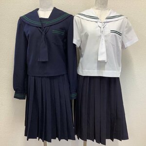 I167/Y(中古)山形 山形市立 第七中学校 女子制服7点 /165A/W63/セーラー/スカート/タイ/緑2本ライン/kanko/TOMBOW/紺/冬服/夏服/合服