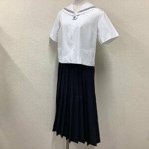 I180/Y(中古)山形県 山形市立第八中学校 女子制服2点 /旧制服/165A/W66/丈74/セーラー/スカート/夏/半袖/白/紺2本/ロングスカート/学生服