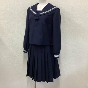 I182/Y(中古)福島県 白沢中学校 女子制服2点 /165A/W66/丈57/冬セーラー/冬スカート/白2本ライン/関東襟/TOMBOW/紺/冬服/学生服