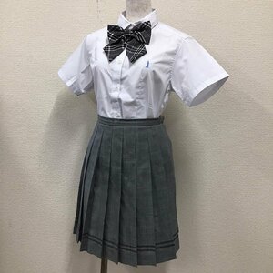 O257/(中古) 女子制服3点 /11/W68/半袖ブラウス/夏スカート/リボン/EAST BOY/水色ストライプ/グレー/夏用/夏服/女子学生/学生服