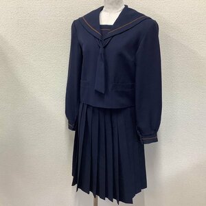 I202/Y(中古)山形県 山形市立 第六中学校 女子制服3点 /160A/W63/丈54/セーラー/スカート/カットタイ/茶1本ライン/kanko/紺/冬服/学生服