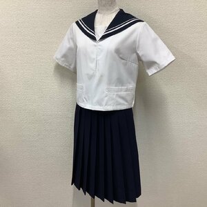 I209/Y(中古)山形県 山形市立 第十中学校 女子制服2点 /M/W63/夏セーラー/スカート/MICHEL KLEIN/親子白2本ライン/夏服/紺/女子学生/学生服