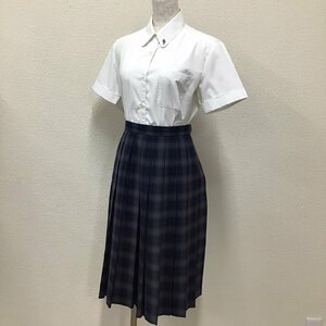 O295(中古)広島県 城南中学校 女子制服2点 /M/W69/丈62/半袖ブラウス/夏スカート/NIKKE/School tiger/チェック柄/夏服/女子学生服/学生服