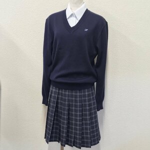 A293/T(中古)栃木県 宇都宮市立星が丘中学校 女子制服3点 /指定品/M/W69/セーター/半袖ブラウス/冬スカート/紺/チェック/冬服/冬用/学生服