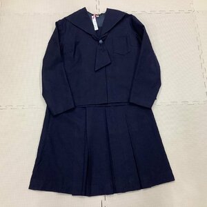 I214/Y(中古)福島県 二本松市立 第一中学校 女子制服2点 /特大/大きめ/LLL/W86/セーラー/吊りスカート/タイ/くにおか/冬服/紺/女子/学生服