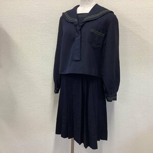 I216/Y(中古)山形県 山形市立第七中学校 女子制服2点 /L/W67/丈54/セーラー/冬スカート/スクエアタイ/緑2本/白/高校/女子/学生服