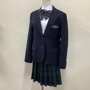 I230/Y(中古)福島県 橘高校 女子制服4点 /標準服/M-61/155/W66/ブレザー/ブラウス/冬スカート/リボン/MITSUKOSHI/紺/チェック/冬用/学生服