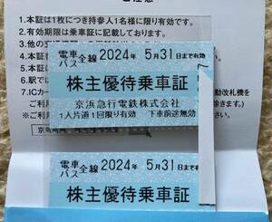 普通郵便送料無料　京浜急行電鉄の電車全線の回数券（１枚１乗車有効）２枚