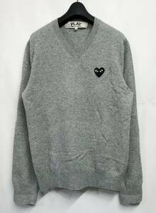 Sサイズ◆PLAY COMME des GARCONS プレイ コムデギャルソン Vネック ニット グレー CDGHOMMEPLUSSHIRTBLACKJUNYAWATANABE