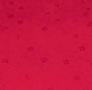 A-008-c番 正絹縮緬地端切れ（はぎれ・ハギレ）舞妓さんの赤色 変り紗綾型・七宝・桜模様 表地用 中厚地 39.5センチ×75センチ