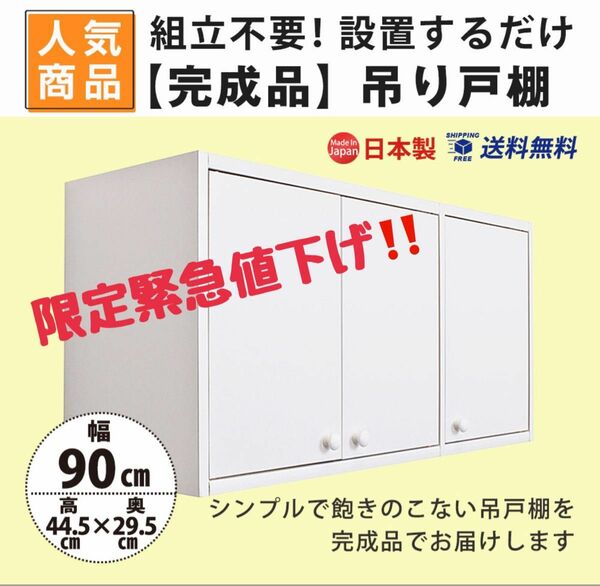 吊り戸棚 完成品 幅90 奥行30 収納 吊戸棚 ボックス ラック 壁掛け