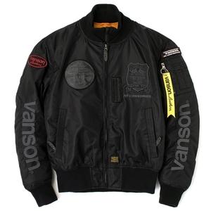 【在庫あり 即納】バンソン XLサイズ VANSON VS23109W MA-1ジャケット ブラック/ガンメタル XL MA-1 JACKET (秋冬モデル)