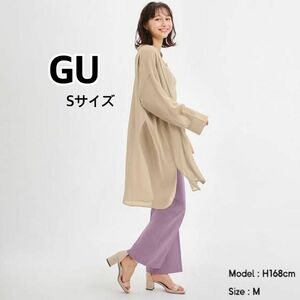 GU ジーユー　シアーバンドカラーロングシャツ