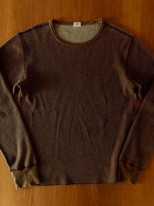 RRL ブラウンワッフルクルーネックシャツ S 全盛期の逸品 サーマル生地 (ラルフローレンビンテージシャツジャケットヘンリーネック