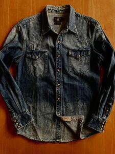 RRL ディストレストバッファローウエスタンデニムシャツ M 天然インディゴデニム　ラルフローレン（ ビンテージジャケット 