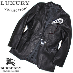 新品！定価15万 L(3)バーバリーブラックレーベル LUXURY COLLECTION 最高級ラムレザー 羊革 テーラードジャケット黒■BURBERRY BLACK LABEL