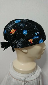 短★バンダナキャップ★ハンドメイド 宇宙×無地 惑星 地球 星 黒