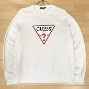 GUESS(ゲス)スウェットトレーナー プリントロゴ 裏パイル地 メンズL ホワイト