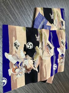 レトロ　交織　古布　子ども用着物　金太郎　端午の節句　こどもの日　Antique kimono fabric wool cotton remnant 36cm x 196cm