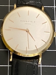 ローズフィールド腕時計　　ROSEFIELD AMS/NYC 丸型文字盤　3針　黒ベルト(新品交換) 中古稼働　　