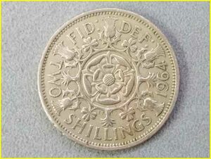 【イギリス 2シリング 硬貨/1964年】 英国 TWO SHILLINGS 白銅貨/エリザベス2世/旧硬貨/コイン/ 古銭