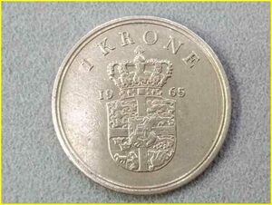 【デンマーク 1クローネ 硬貨/1965年】 1 KRONE 旧硬貨/フレゼリク9世/コイン/クローナ/DANMARK