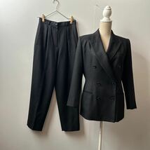 Calvin Klein カルバンクライン ウール セットアップ ジャケット パンツ スーツ 9 ヘリンボーン 黒 ブラック系 レディース_画像1