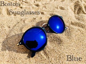 サングラス ボストン メガネ 伊達メガネ UV400　紫外線カット　日焼け対策　ブルー　男女兼用 メンズ