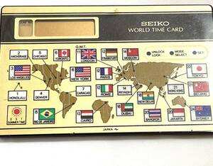 rrkk2188 SEIKO WORLD TIME CARD ワールドタイム カード EK450F YJ30-4001 昭和レトロ カード型時計 現状品