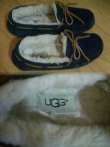 UGG*アグ*オーストラリア*羊革ムートン*ブラック*内側羊毛皮ボアあたたかいローファー超美品*5*22.0