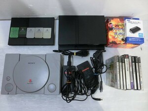 T【K2-45】【100サイズ】SONY ソニー/PS2×3台・PS×1台 本体セット/ソフト付/ゲーム機/ジャンク/※ソフトケース割れ有