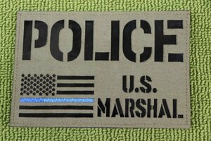 PA13新品 USマーシャル US MARSHAL POLICE ワッペン レーザーカットIRパッチ 星条旗 オリーブドラブOD LOGOエ黒ハニカムブルー レプリカ