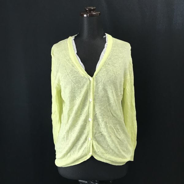 スタジオクリップ/studio Clip★麻100%/薄手/七分袖カーディガン【レディースL/黄緑/ light green】cardigan/Tops/Shirts◆BH351