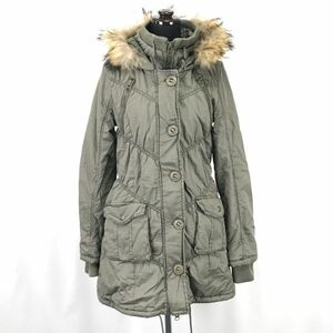 ゴージ/GORGE★中綿入りモッズコート/フーディ【レディースM/カーキ/khaki】ラクーンファー/Coats/Jackets/Jumpers◆BH358