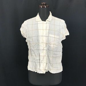 Made in Japan★MARGARET HOWELL★麻100%/フレンチスリーブシャツ【women’s size -I/白×茶/white×brown/チェック】Tops/Shirts◆BH26