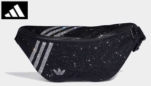 新品★adidas★アディダス ラインストーン仕様ウエストバッグ（ウエストポーチ）【品番：H09139】ブラック/黒●定価：6,980円●容量：約2L