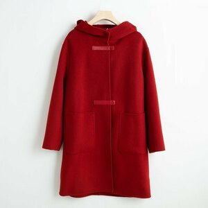 新品暖かいレディース100％ウールコート着痩せジャケット可愛い赤L