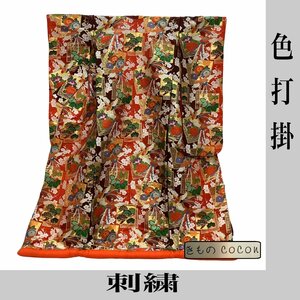 着物cocon★色打掛 刺繍 身丈198 裄70 素材不明 赤・茶・金系 結婚式 大型同梱発送不可【11-30-18K-0017-t】GM