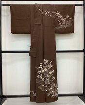 着物cocon★訪問着 襦袢 2点セット 身丈 160.5 裄 65 正絹 こげ茶系 汕頭刺繍 スワトウ 襦袢:胴単衣袖無双【11-10-5K-1119-o】 G.O_画像5