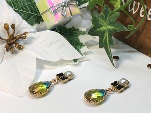 [D040]　マグネットピアス　ノンホール　ガラスチャーム