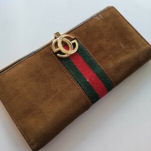 ■n11-1【グッチ(GUCCI)】ヴィンテージ ホック付き二つ折り長財布 オールドグッチ GG柄 シェリーライン ロゴ ヴィンテージ 送料230円