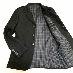 《美品》バーバリーブラックレーベル ウール Pコート ジャケット ノバチェック 銀ボタン グレー BURBERRY BLACK LABEL N32