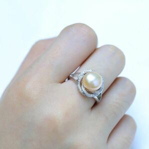 素敵な大粒♪天然本真珠のボリューム感で楽しめます♪ダイヤ入サーモンピンクパール指輪♪6月の誕生石♪の画像1