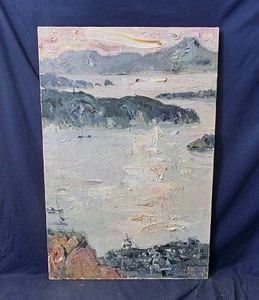 492657 油彩 岡崎勇次 作 「いんのしま夕映（M30）画家・因島・風景画